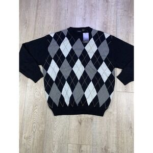 NWT VTG Gachu Acrylic Diamond Plaid HipHop Knit Sweater Black Long Sleeve Men 3X